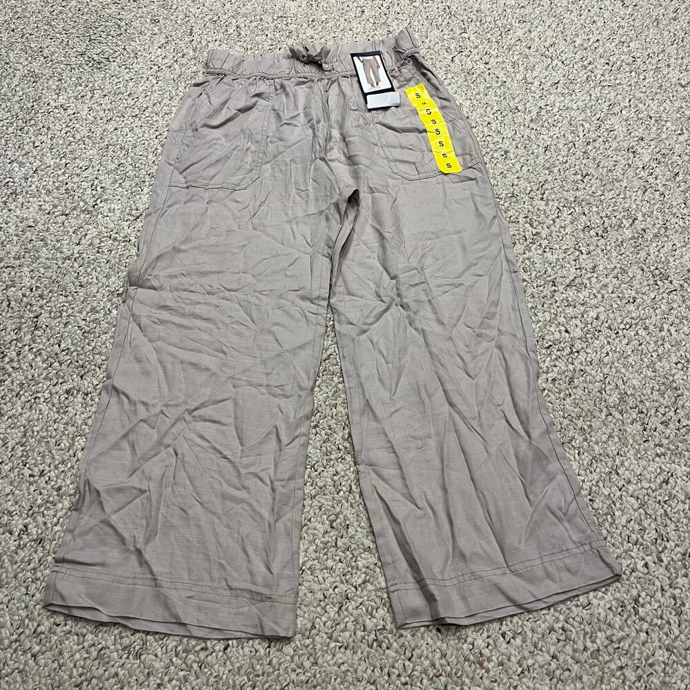 NEW Splendid Cropped Wide Leg Drawstring Lounge Pants S Beige Casual Comfort